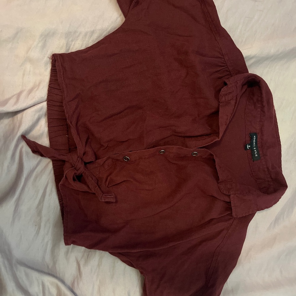 Maroon Cropped Button up Shirt
